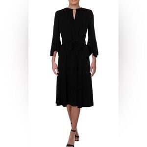 Lauren Ralph Lauren Elegant Black Midi Dress Bell Sleeve Sz 10